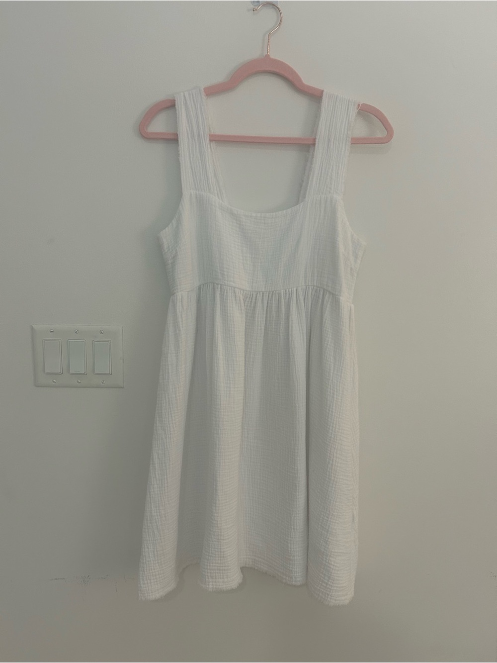 Natural Life Womens S White 100% Cotton Gauze Babydoll Smocked Sundress
